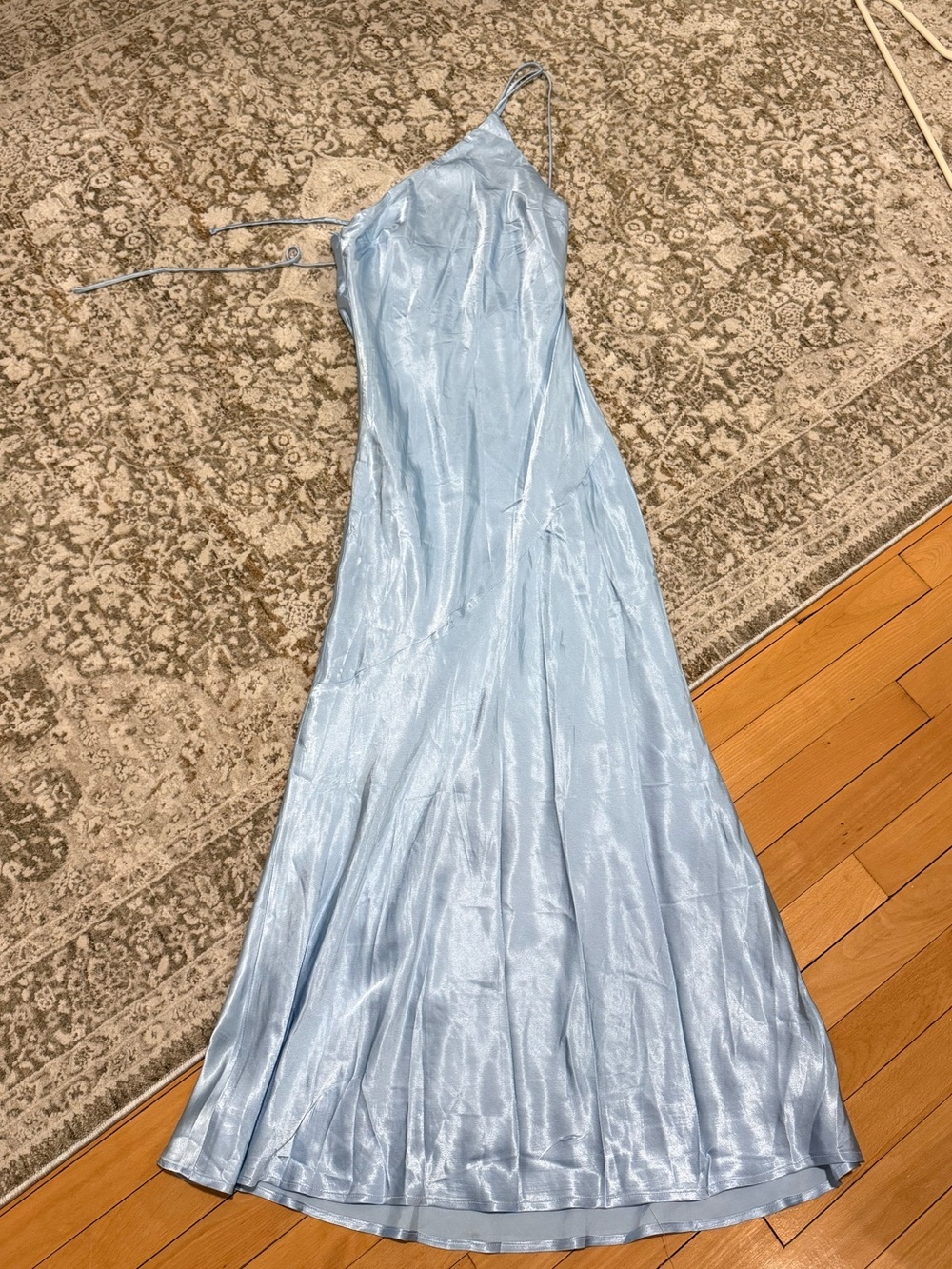 Hello Molly the Evangeline One Shoulder Satin Maxi Dress - Blue - Picture 3 of 5